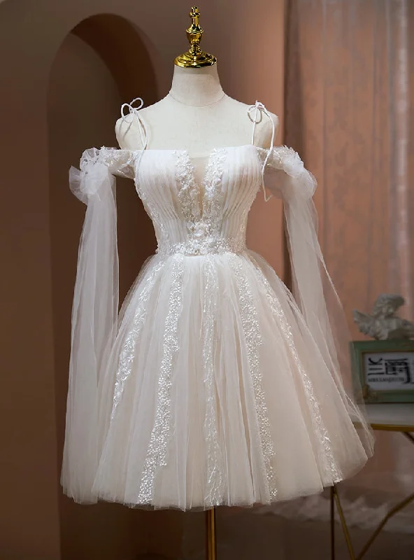 Cut-Out DressIvory Tulle Appliques Homecoming Dress