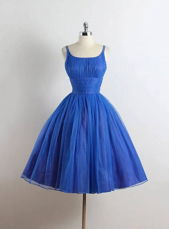 Asymmetric DressRoyal Blue Tulle Spaghetti Straps Homecoming Dress