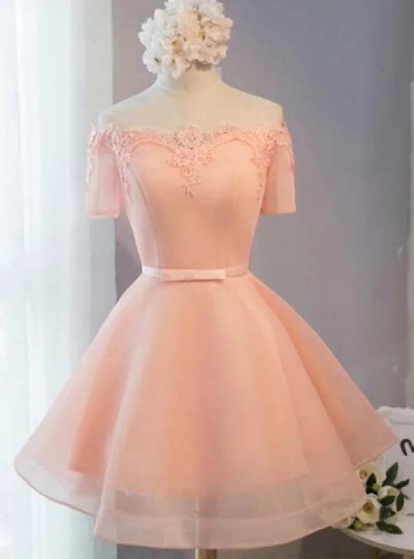 women's sustainable dressesOrange Off the Shoulder Lace Homecoming Dress