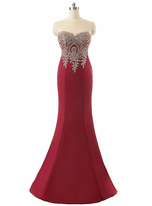 Custom DressSexy Backless Red Mermaid Lace Appliques Evening Gowns