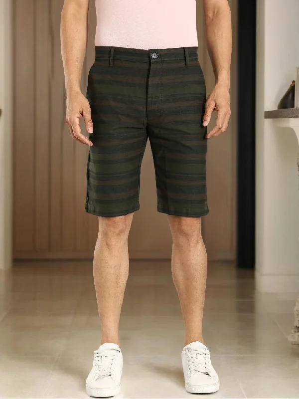 Men's Pants with Contrast StitchingMen Striped Cotton Shorts