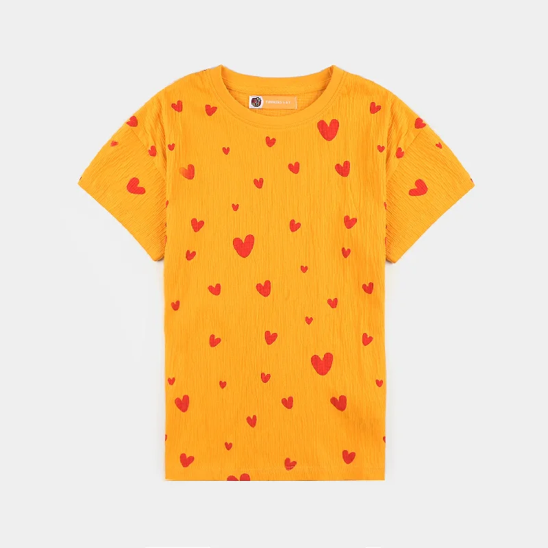 Durable Men's Work ShirtsGirls Cotton Jersey T-Shirt H/S Hearts-Citrus