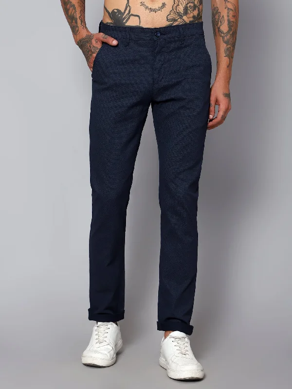 Men's Pants with Functional PocketsMen's Formal Flat front Navy Blue  Trousers