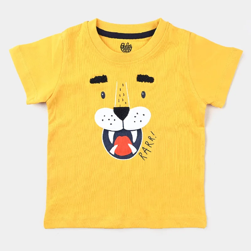 Men's Shirts for BoatingInfant Boys Cotton Terry Round Neck T-Shirt Tiger- Yellow