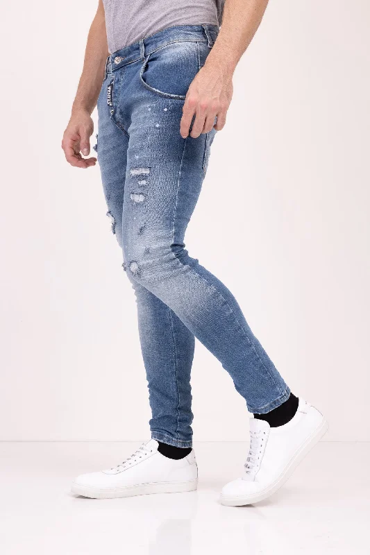 High-Waisted Men's JeansSlim-Fit Casual Jeans - Blue