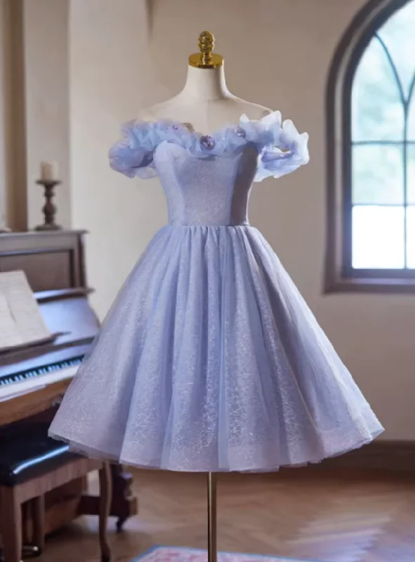 Leather DressPurple Tulle Sequins Off the Shoulder Homecoming Dress