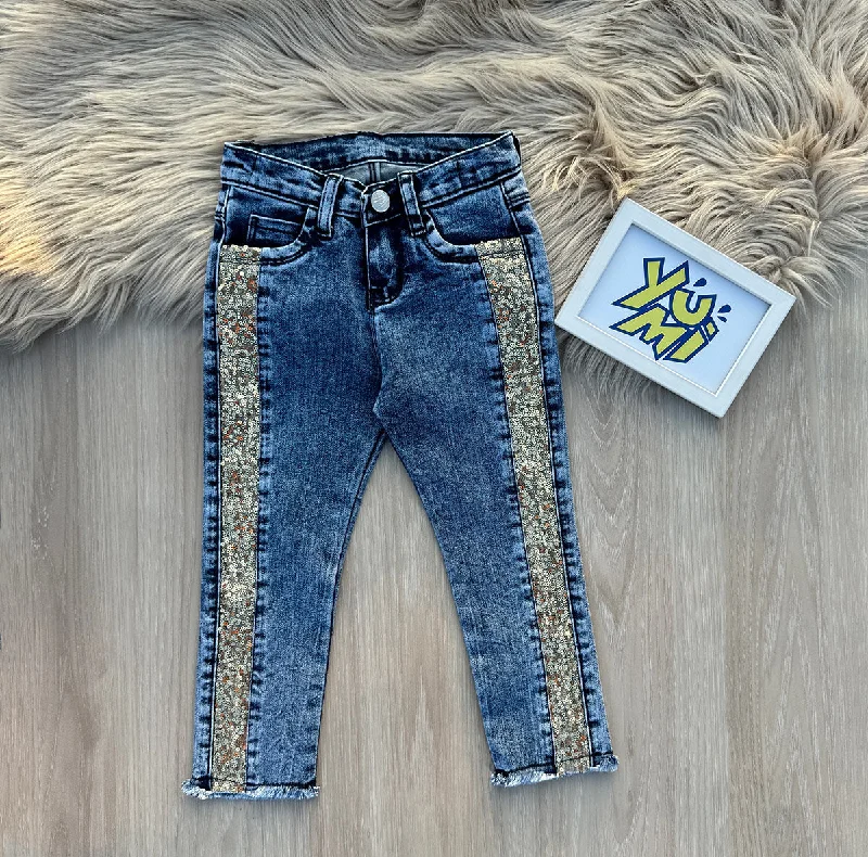 Yoked Back Men's JeansStylish Girls' Jeans with Sequin Stripes