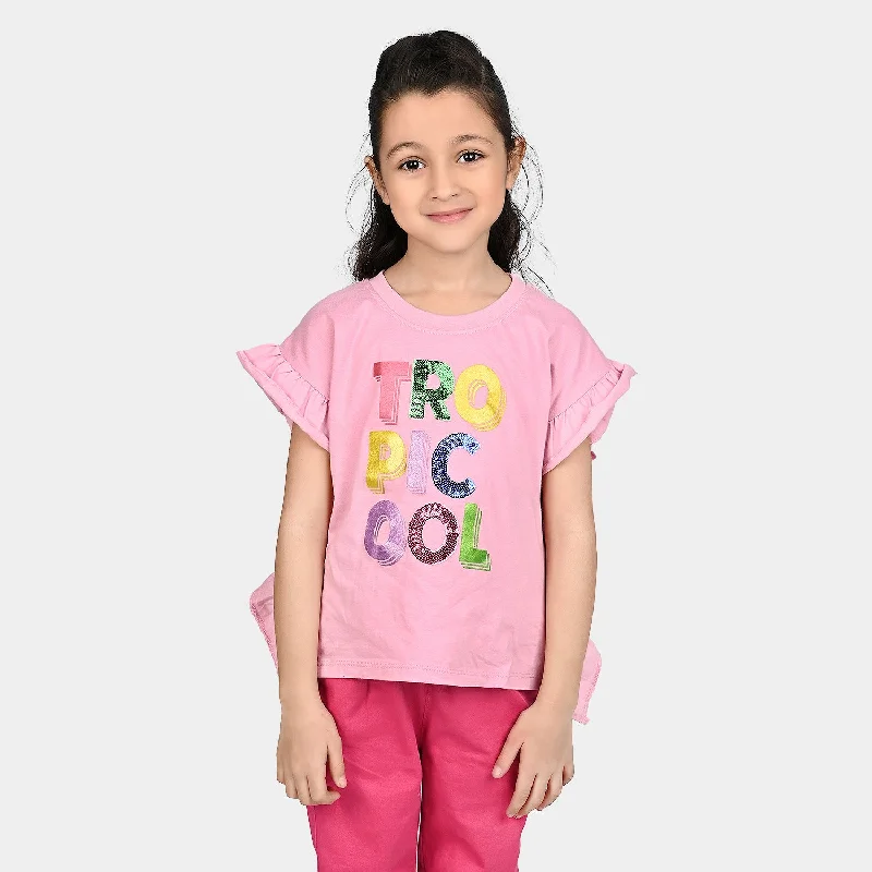 Men's Unique and Designer TopsGirls Cotton Jersey T-Shirt H/S Tropicool - Pink