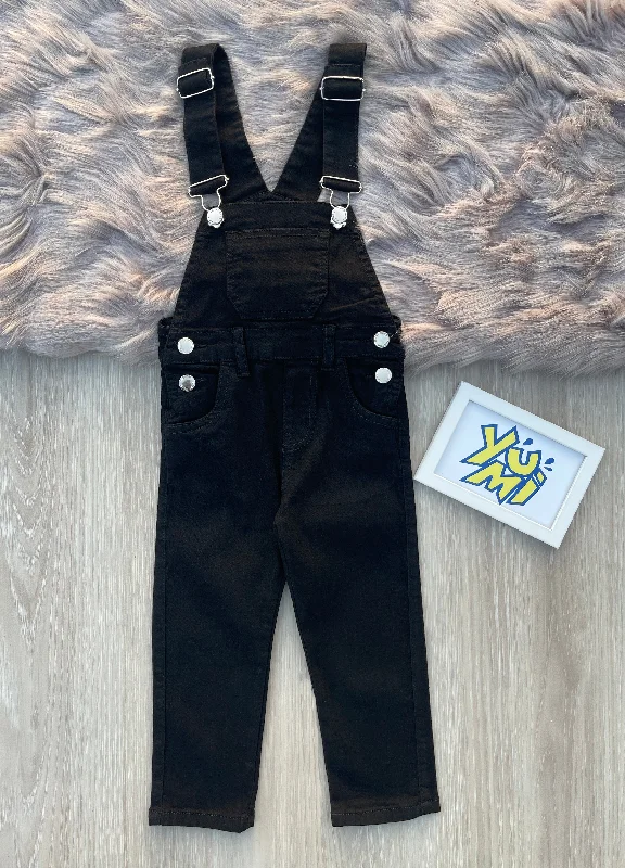 Oversized Men's JeansKids Black Denim Dungaree in Stretch Fabric
