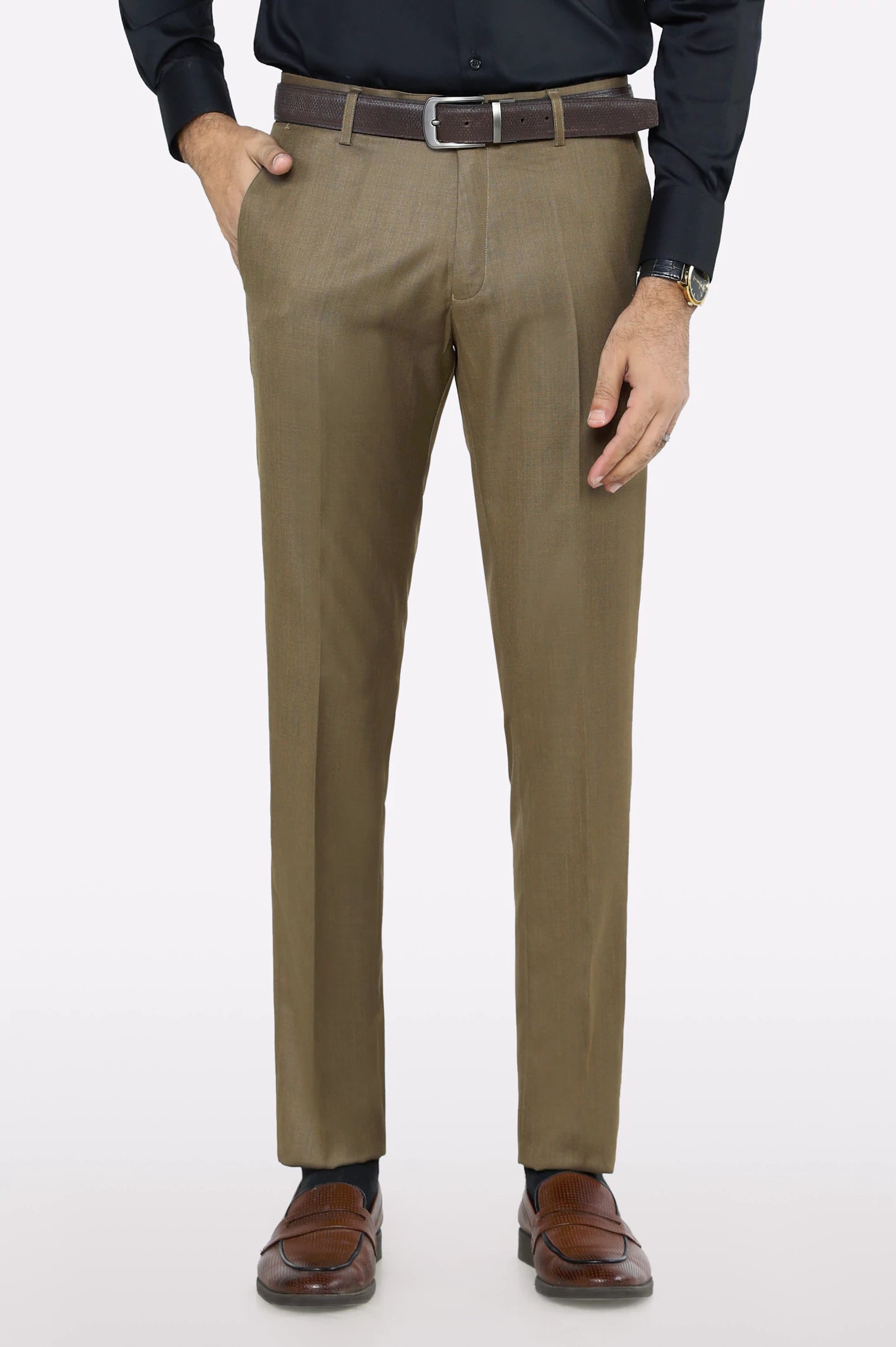 women's breathable dressesDark Brown Slim Fit Formal Trouser