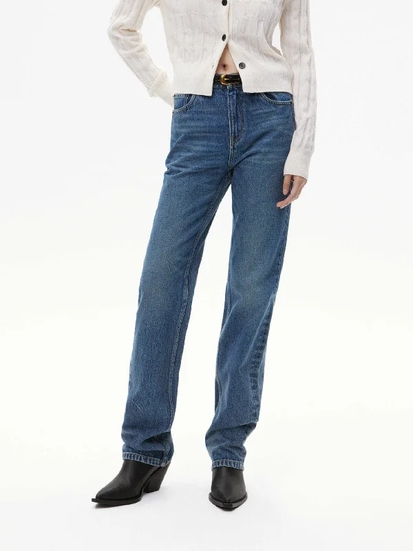 Slim-Fit Men's JeansMid Waist Straight Leg Jeans