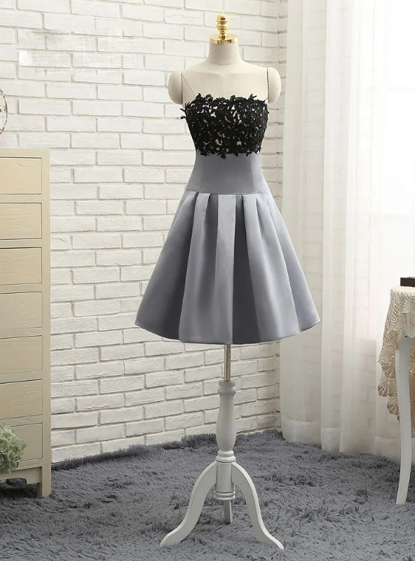 women's stretchy dressesGray Homecoming Dresses A-line Strapless Knee Length