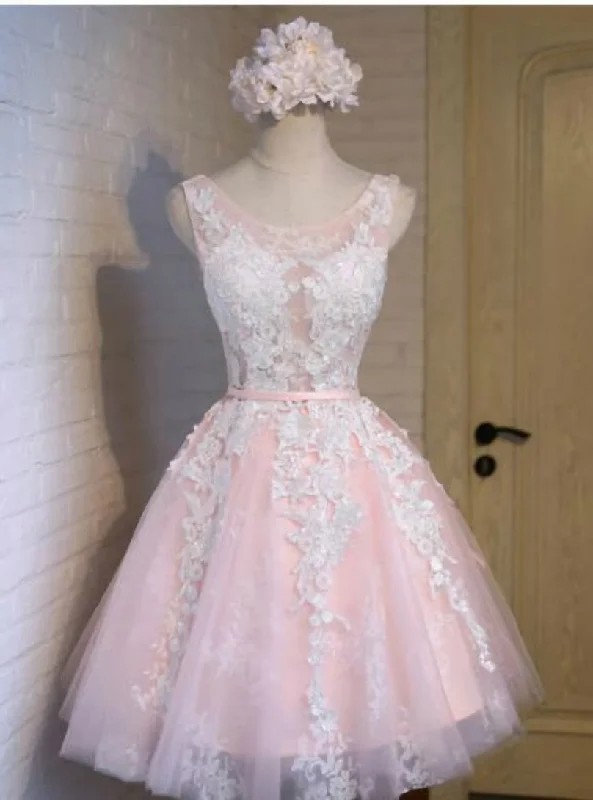 Wedding DressPink Tulle Lace Short Homecoming Dress