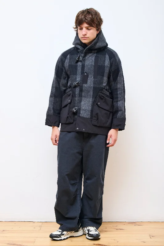 Men's Coats with Quilted LiningBuffalo Check 3Way Collar Bush Hike Jacket Charcoal Men's Coats with Quilted LiningBuffalo Check 3Way Collar Bush Hike Jacket Charcoal