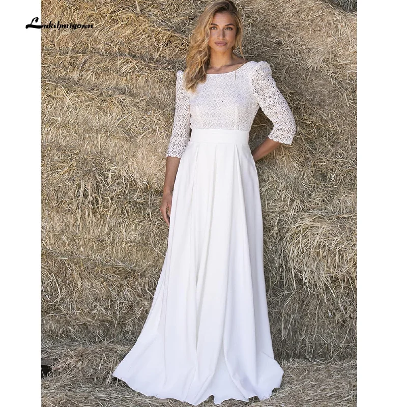 women's empire waist dressesRoycebridal Lace O Neck Half Sleeve Satin Backless Wedding Dresses With Pocket Simple Elegant Modern vestidos de novia bohemio verano 2021 women's empire waist dressesRoycebridal Lace O Neck Half Sleeve Satin Backless Wedding Dresses With Pocket Simple Elegant Modern vestidos de novia bohemio verano 2021