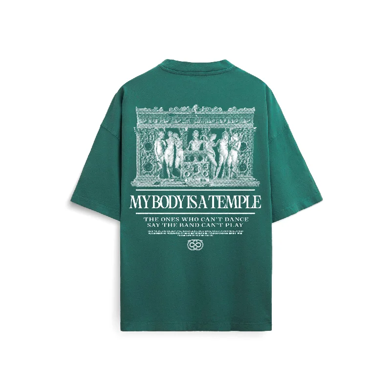 Men's Shirts with Appliqué DetailsMY BODY IS A TEMPLE T-SHIRT - GREEN