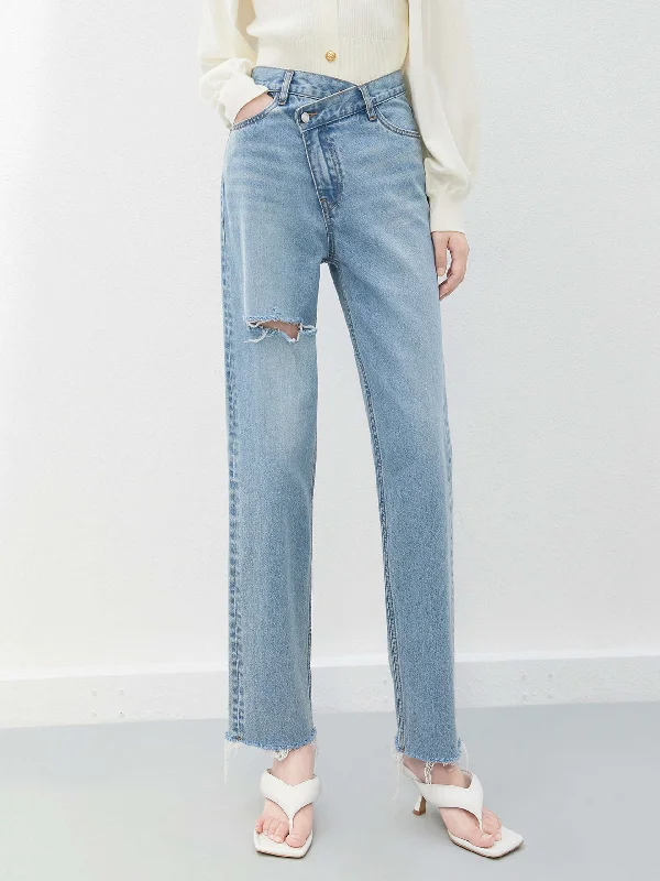 Men's Jeans with PocketsAsymmetric Ripped Jeans