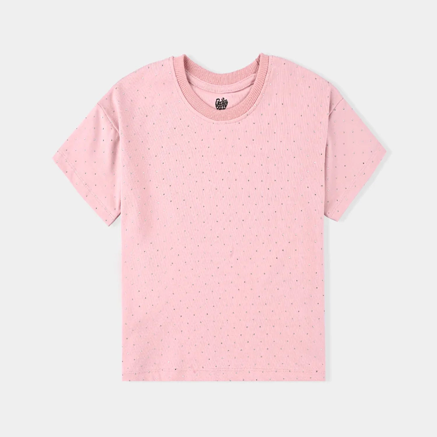 Solid-Colored Men's ShirtsGirls Lycra Jersey T-Shirt H/S Silver Studs-C.Pink