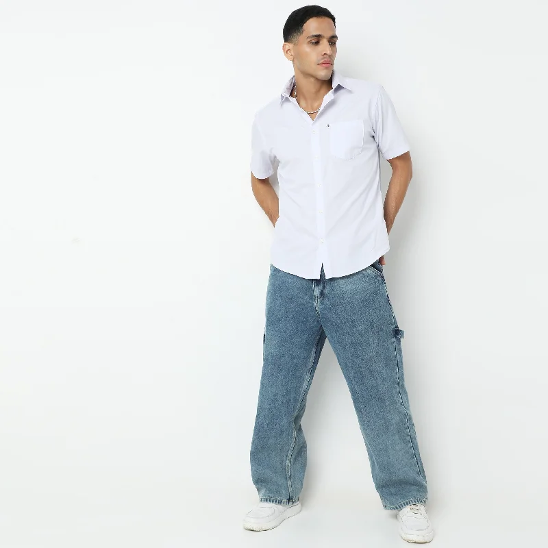 Men's Performance Fabric Shirts for All-Day ComfortRegular Fit Solid Shirt