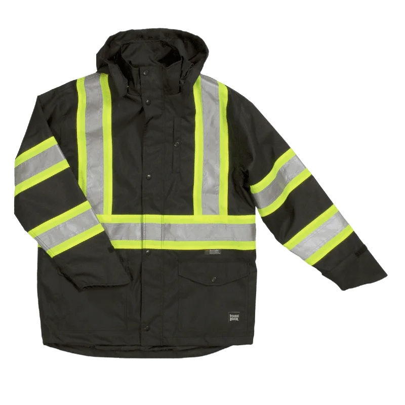 Men's Coats with Contrast StitchingSafety Rain Jacket - Black