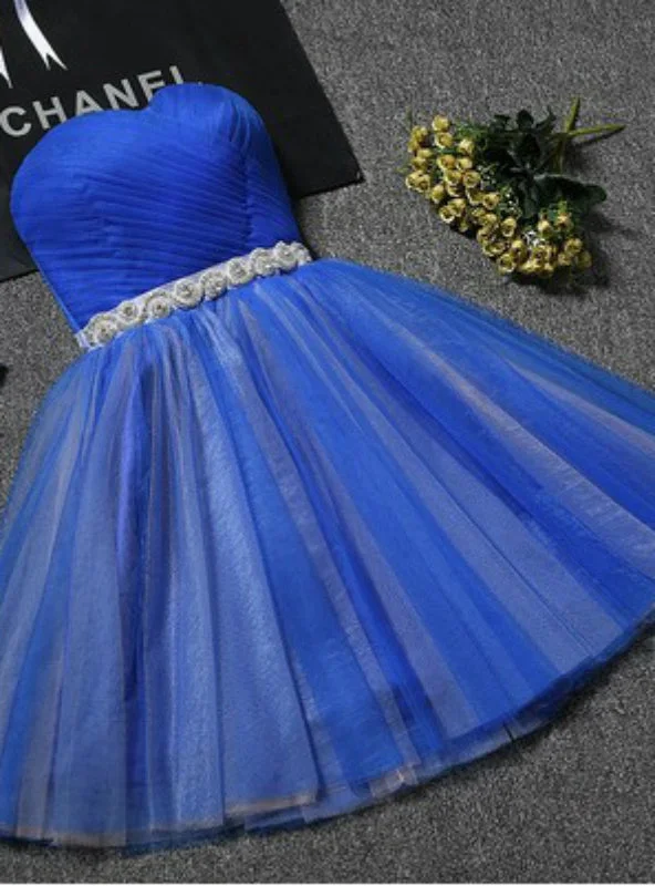 Zip-Up DressRoyal Blue Tulle With Crystal Homecoming Dress