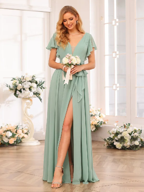 women's pastel dressesA-Line/Princess V-Neck Long Wedding Party Dresses with Split Side & Sash women's pastel dressesA-Line/Princess V-Neck Long Wedding Party Dresses with Split Side & Sash