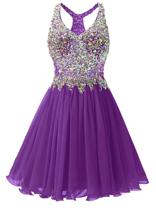Laced-Up DressPurple Chiffon V-neck Homecoming Dress