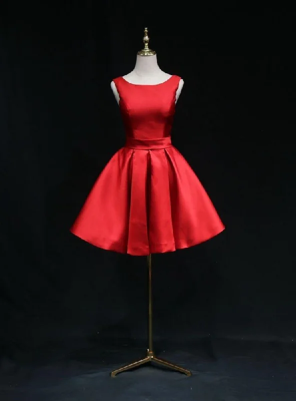 Glitter DressRed Satin Backless Bow Homecoming Dress
