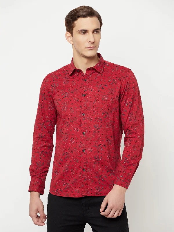 Men's Thermal Shirts for Winter WarmthMen's Red Casual Floral Print Full Sleeve Shirt Men's Thermal Shirts for Winter WarmthMen's Red Casual Floral Print Full Sleeve Shirt