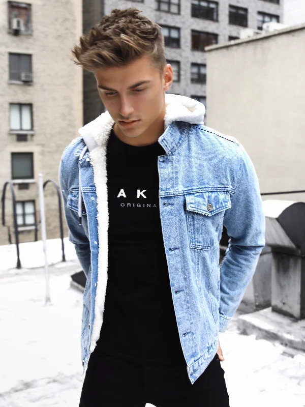 Affordable Men's Winter CoatsCamden Hooded Denim Jacket - Light Blue