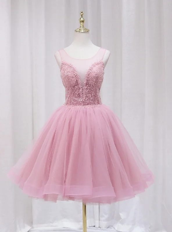 Mermaid DressPink Tulle Sequins Beading Homecoming Dress