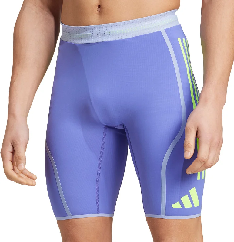 Men's Pants with Adjustable Waistbandsadidas Adizero Promo Mens Short Running Tights - Blue