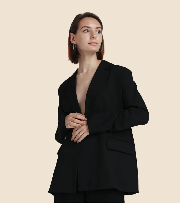 Flexible Stretch Men's JeansWomen black Long coat