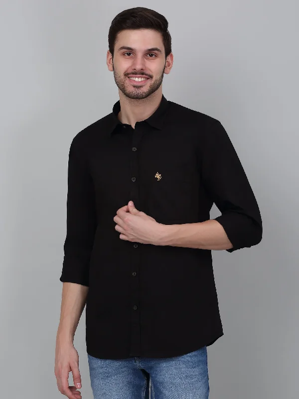 Men's Collared Shirts for Formal OccasionsMen's Black Solid Full Sleeve Casual Shirt Men's Collared Shirts for Formal OccasionsMen's Black Solid Full Sleeve Casual Shirt