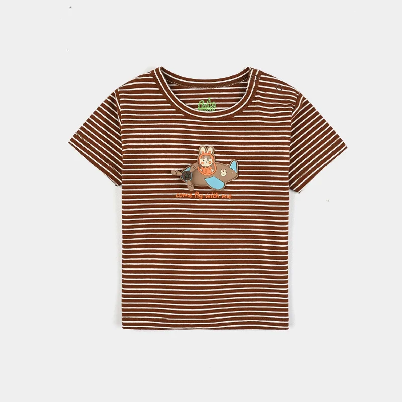 Men's Shirts with Appliquéd SleevesInfant Boy Yarn Dyed T-Shirt COME FLY WITH ME-D.Brown Men's Shirts with Appliquéd SleevesInfant Boy Yarn Dyed T-Shirt COME FLY WITH ME-D.Brown