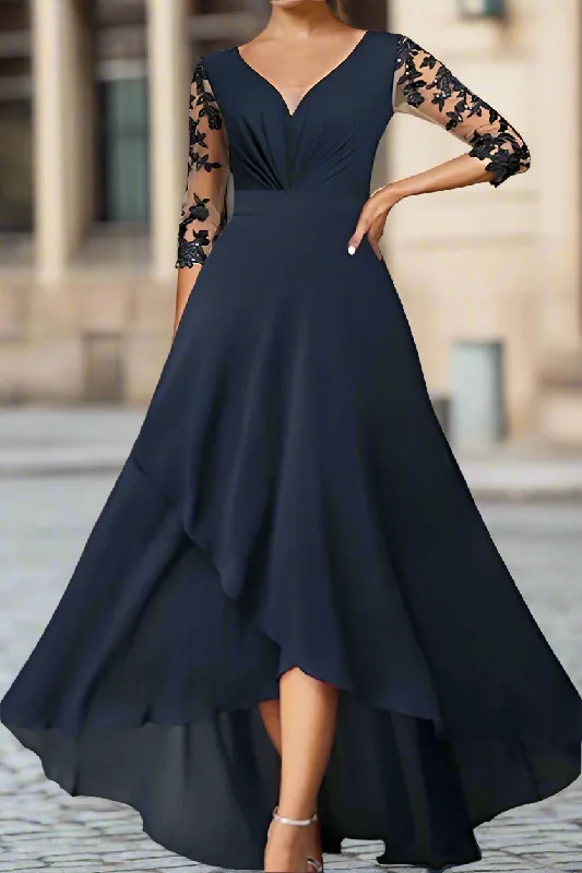 women's beach dressesAsymmetrical A-Line High Low V Neck Mother of the Bride Dress
