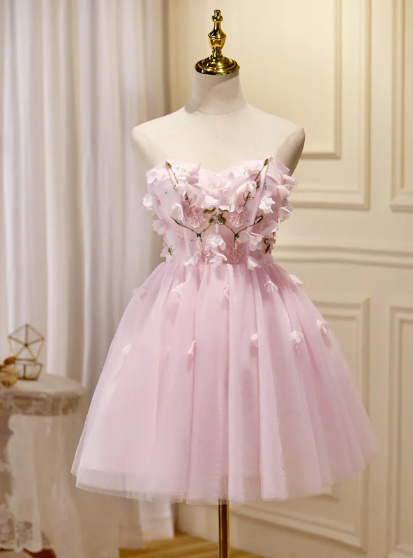 women's limited-edition dressesPink Tulle Flower Homecoming Dress