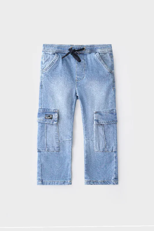 Winter Men's JeansBoys Blue Acid Wash Cargo Denim Pants