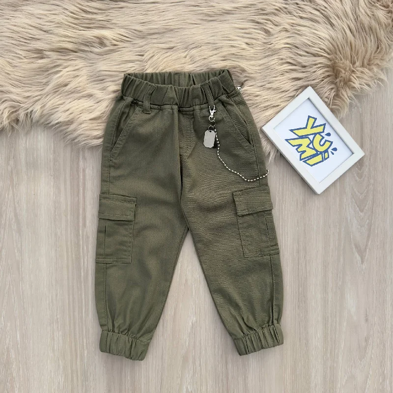 Men's Straight-Leg JeansStylish Cotton Green Cargo Trousers for Girls and Boys