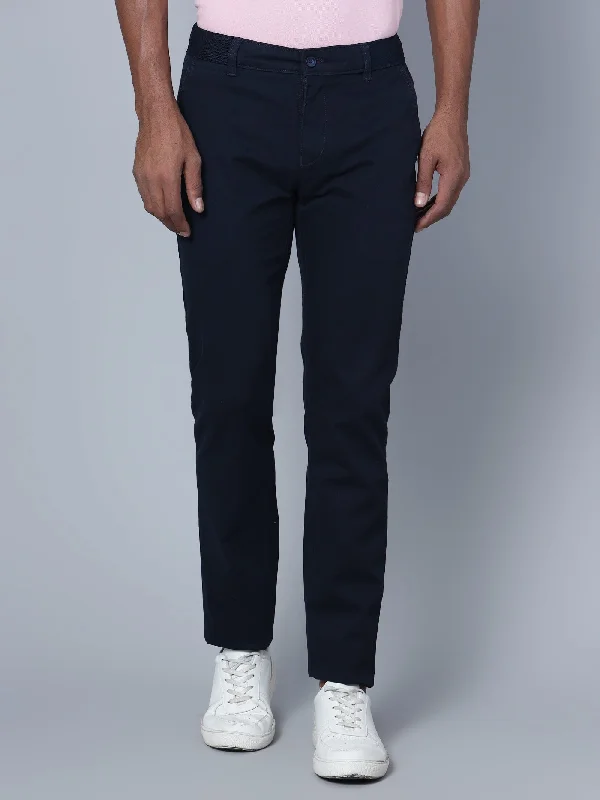 Casual Men's ChinosMen's Casual Flat front Navy Blue  Trousers