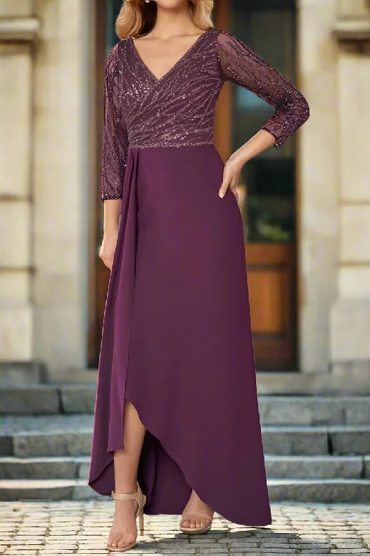 Animal Print DressAsymmetrical A-Line V-Neck 3/4 Sleeve Mother of The Bride Dresses