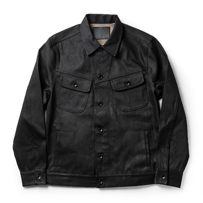Men's Coats with Relaxed FitsThe Long Haul Jacket in Black Over-dye Selvage