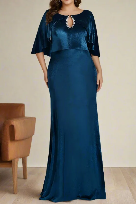 Casual DressSheath Scoop Neck Half Sleeves Velvet Mother of The Bride Dresses