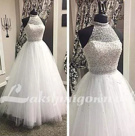 women's fashionable dressesRoycebridal Halter Beaded Ball gown Wedding Dress