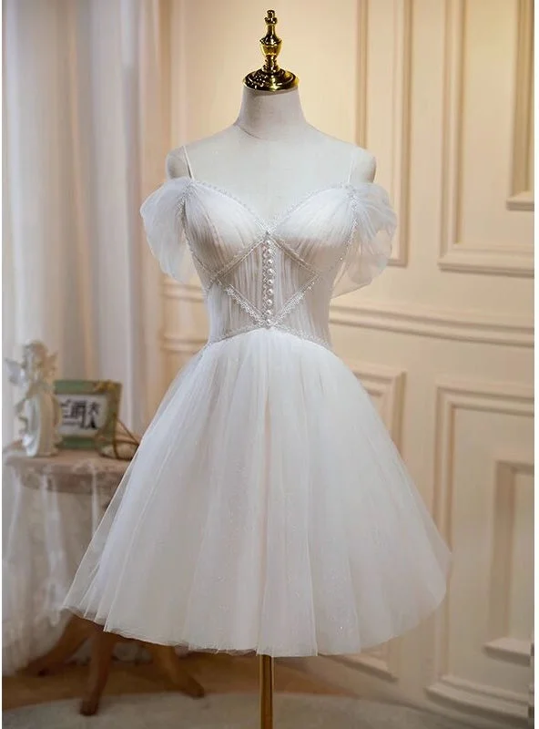 Tall Women DressIvory Tulle Spaghetti Strapls Pleats Homecoming Dress