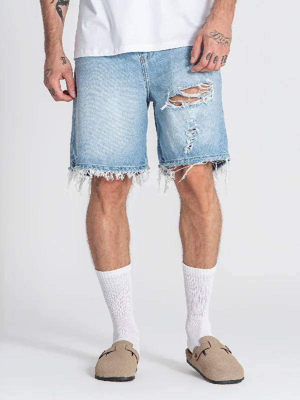 Warm Men's Fleece-Lined PantsLight Blue Distressed Denim Shorts