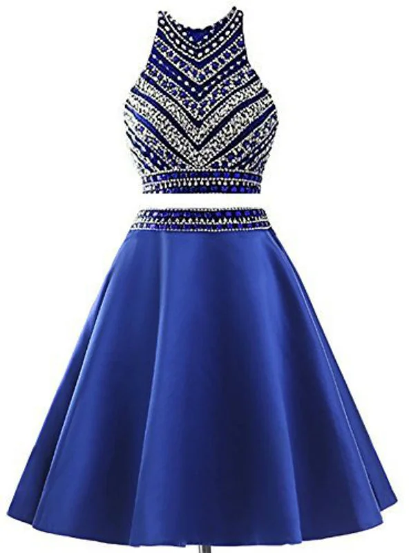 Maternity DressRoyal Blue Two Piece Satin Beading Crystal Homecoming Dress