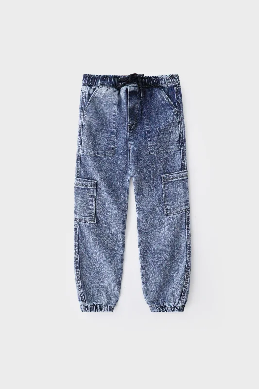 Unique Men's Jeans DesignsBoys Blue Acid Wash Cargo Denim Jeans