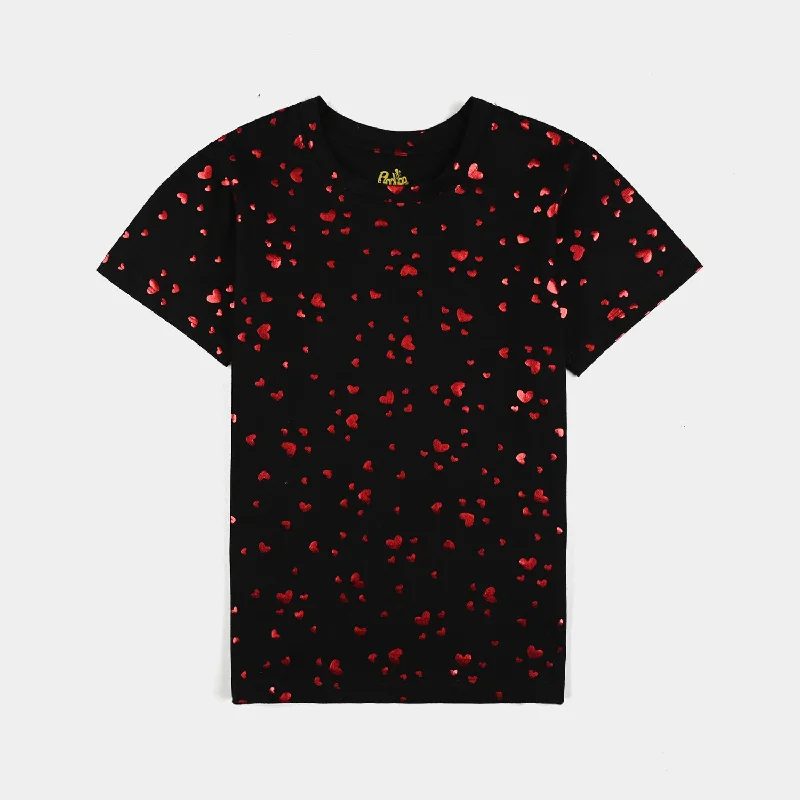 Men's Shirts with CollarsGirls Lycra Jersey T-Shirt H/S Red Heart-Red