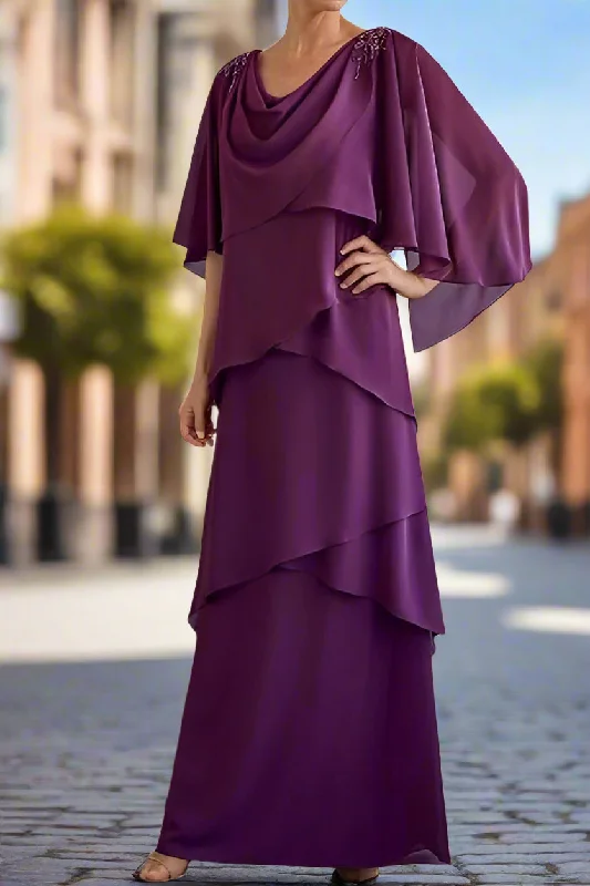 women's maternity dressesCowl Neck Layers Chiffon Mother of the Bride Dress